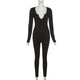Ribbed knitting Jumpsuit Front Long Sleeve